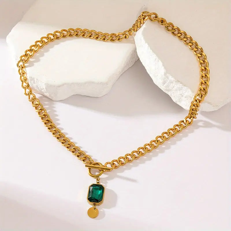 Collar de esmeralda grueso con colgante | Oro