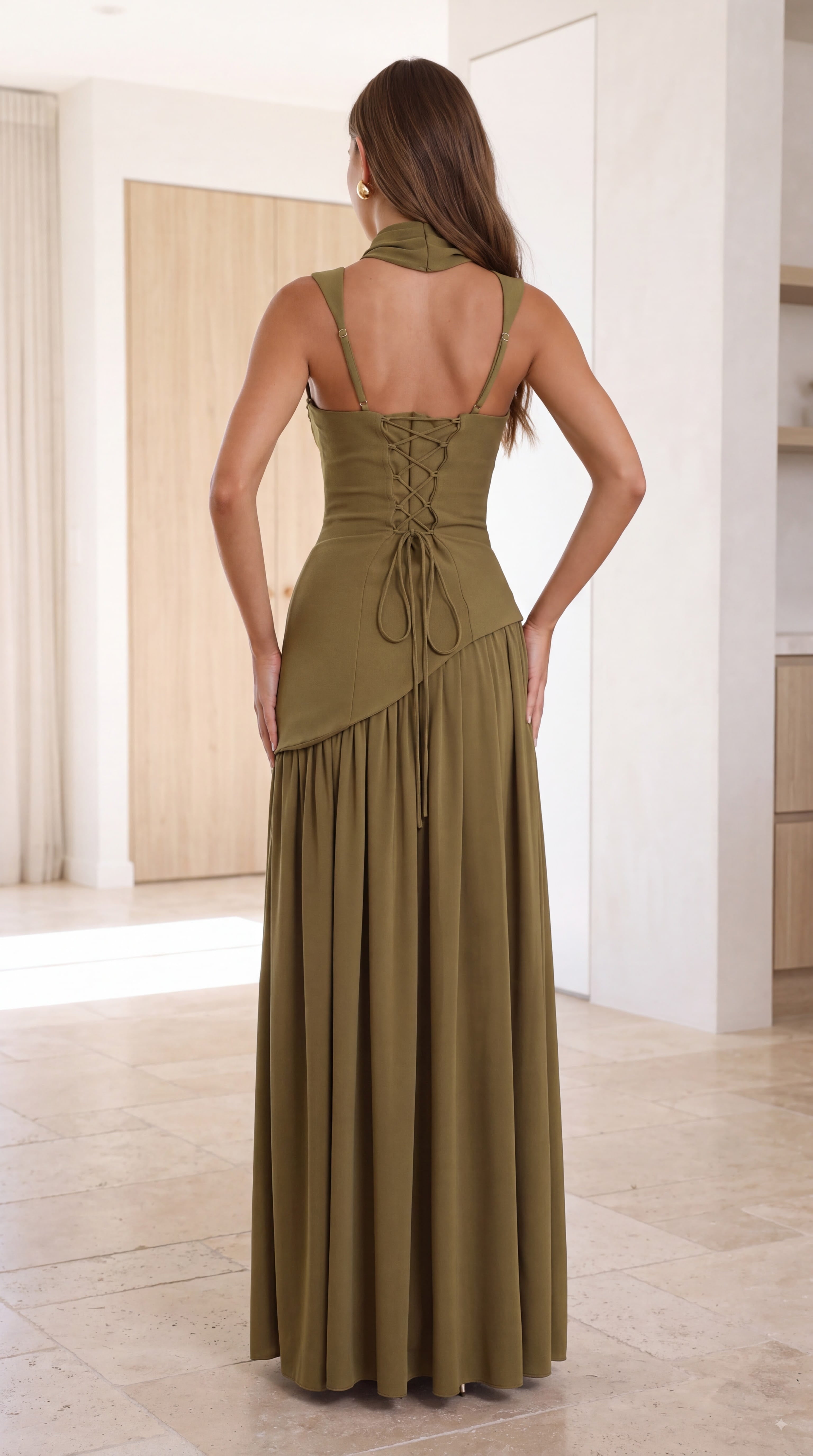 Vestido largo Tullulah - Verde oliva oscuro