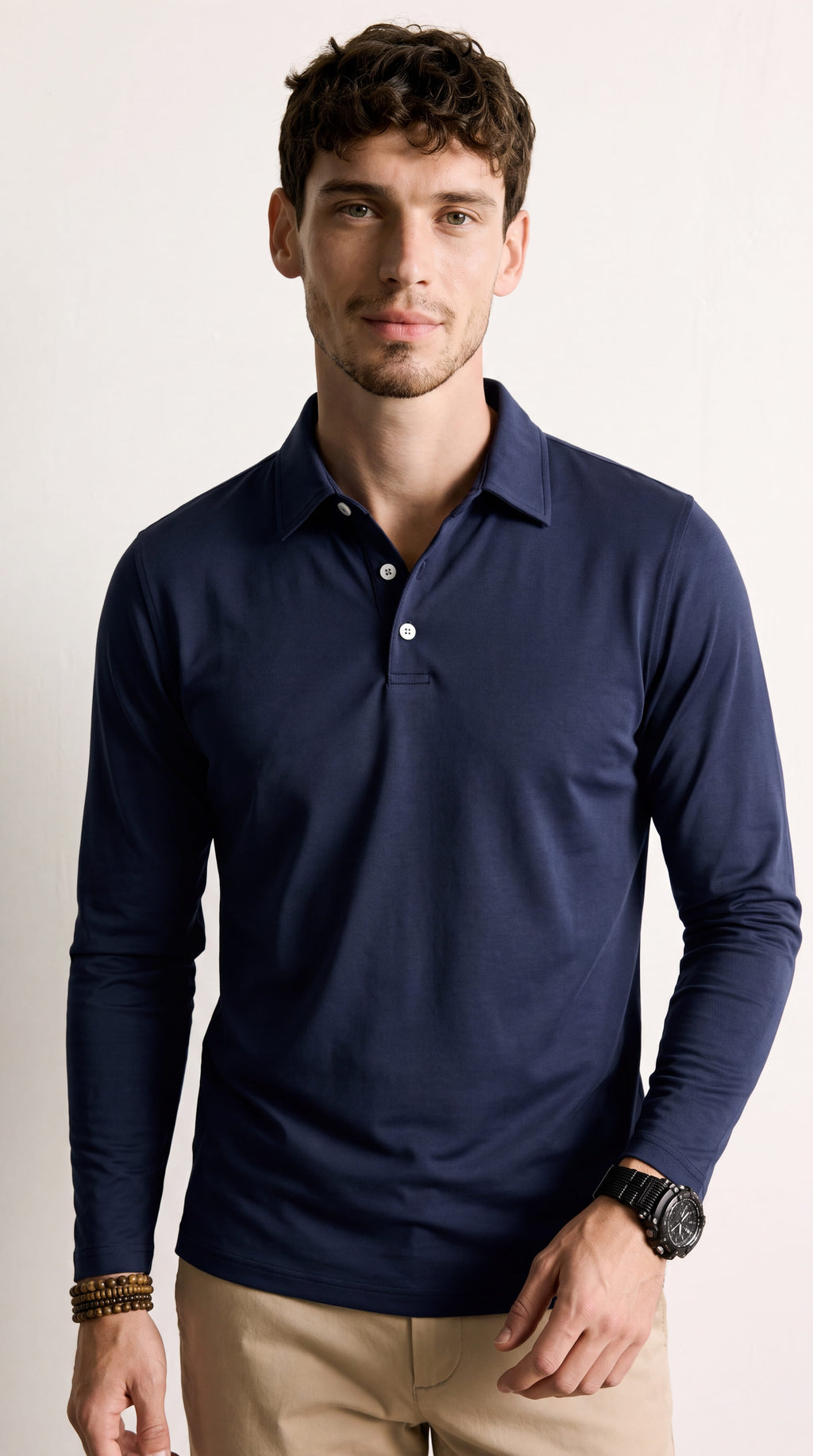 Santiago | Polo casual de manga larga azul marino
