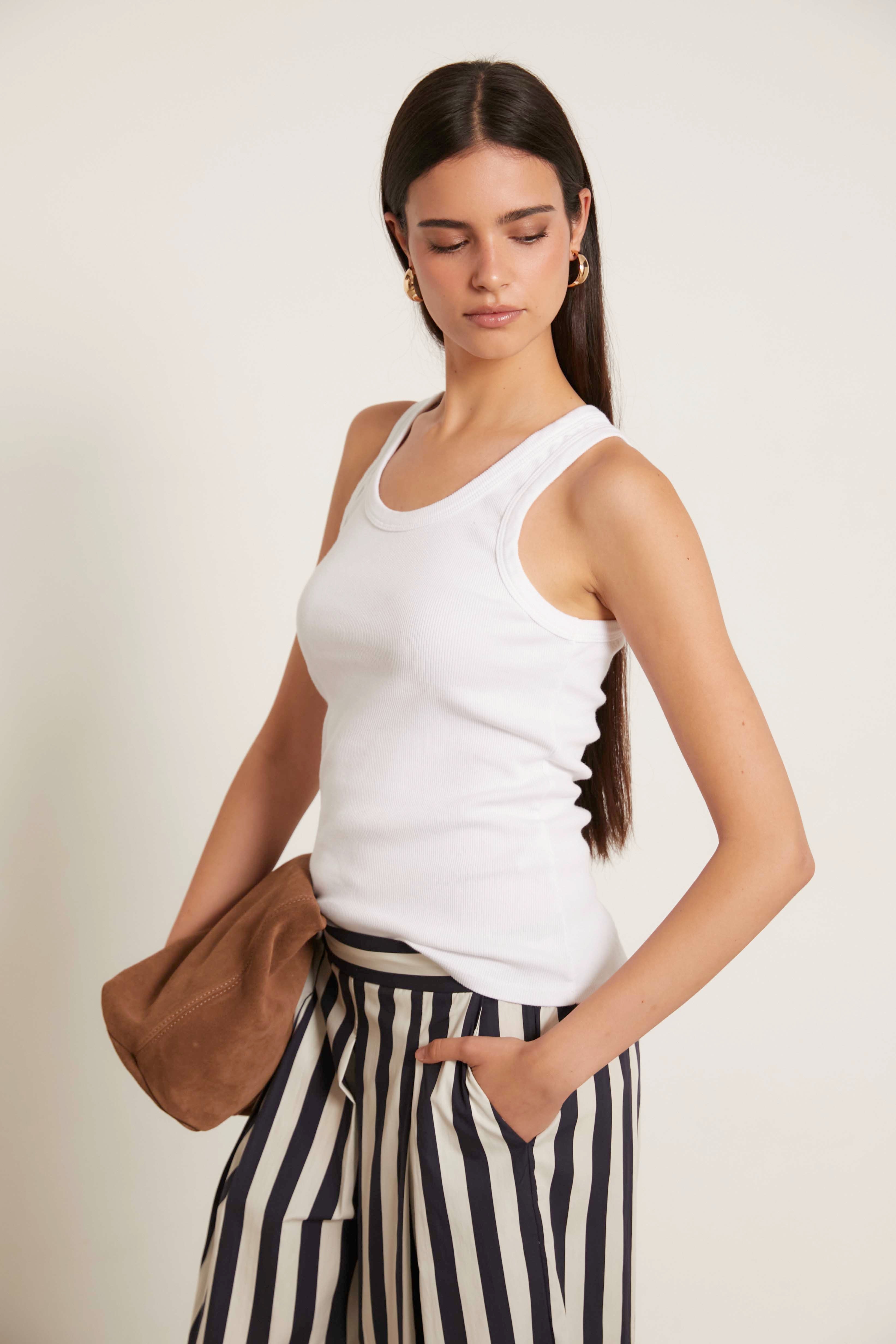 Camiseta canalé tirantes blanco