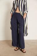 Pantalón largo lino puntilla azul marino