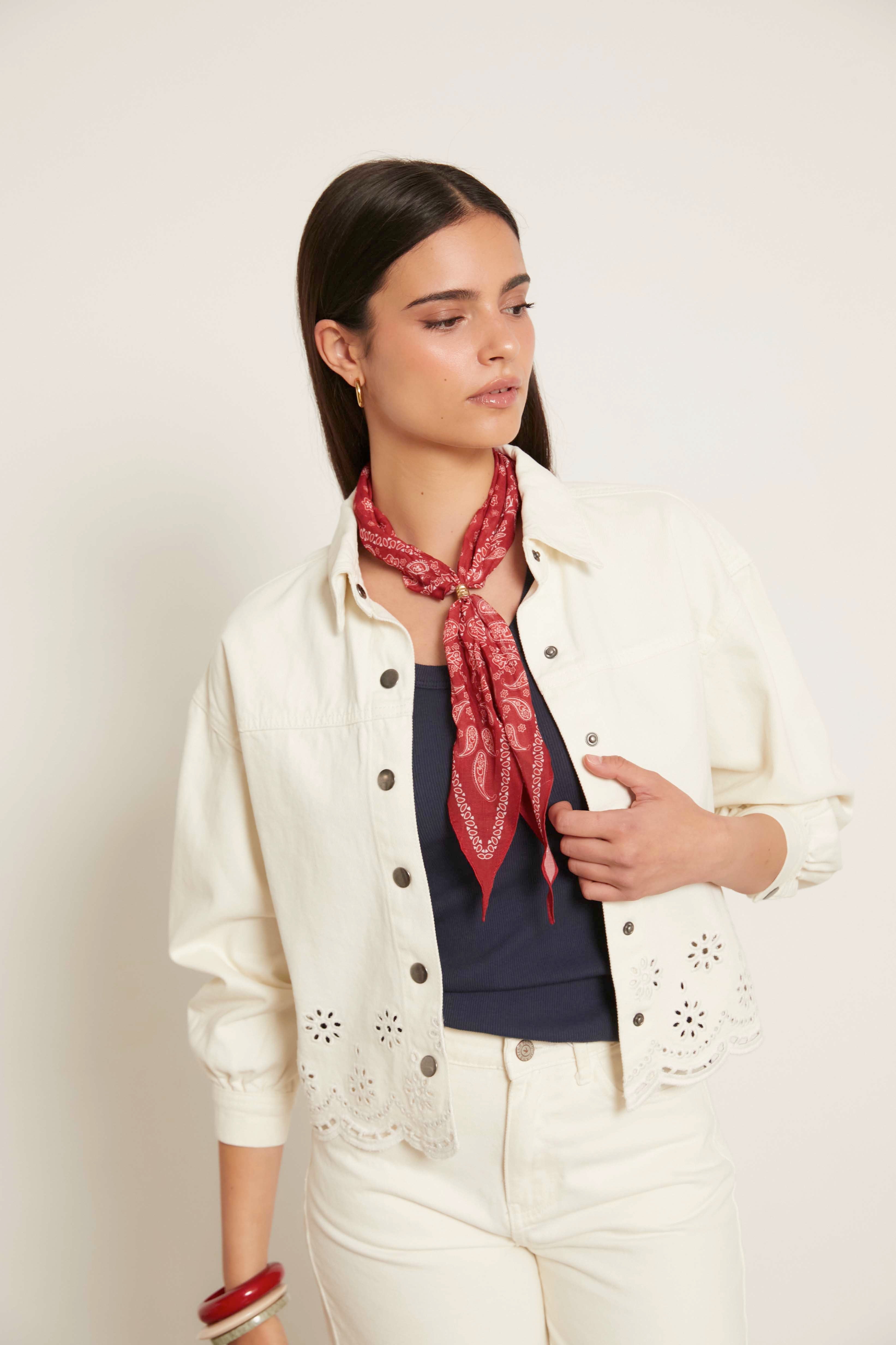 Chaqueta denim bordados Natural