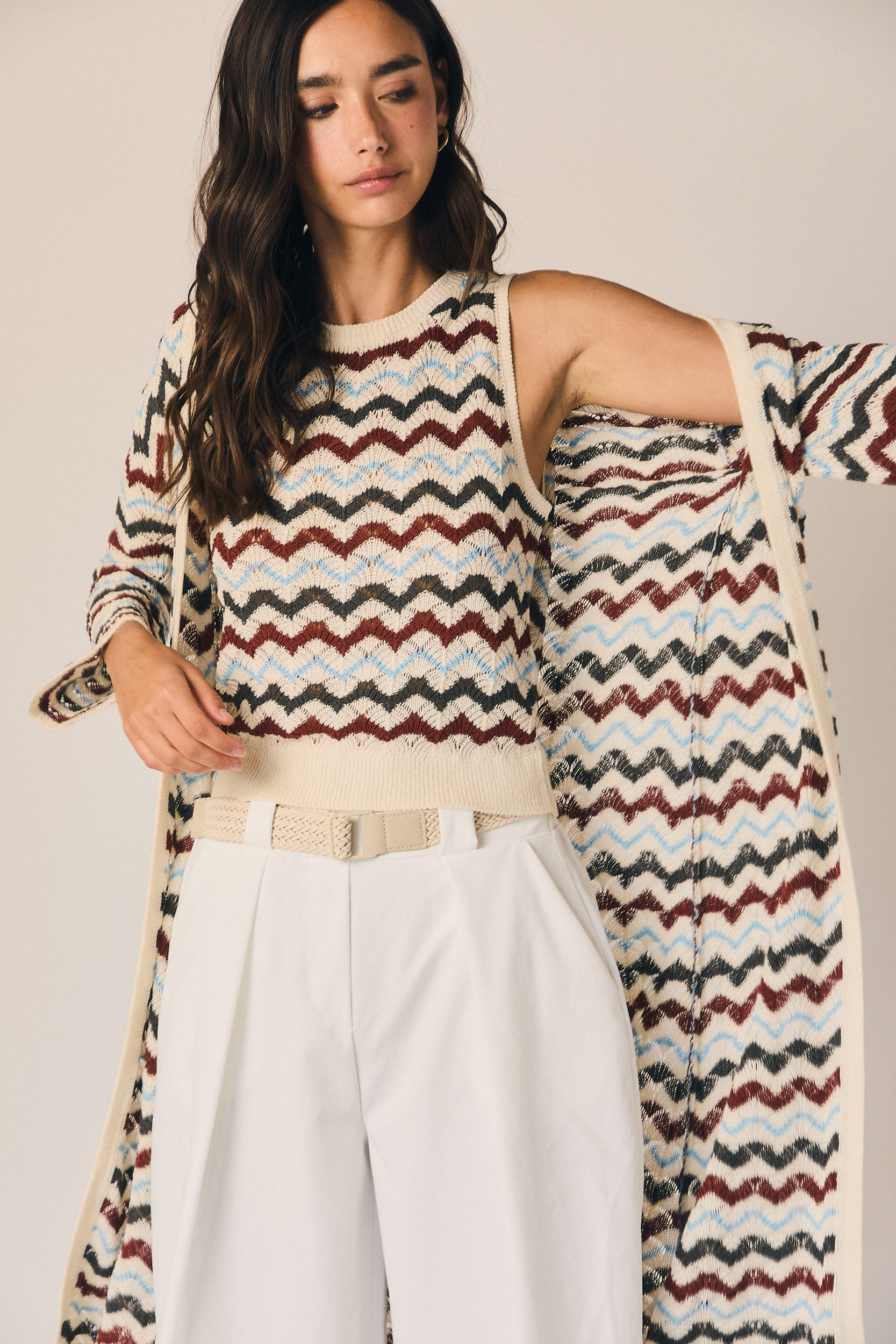 Top de punto sin mangas zig zag azul