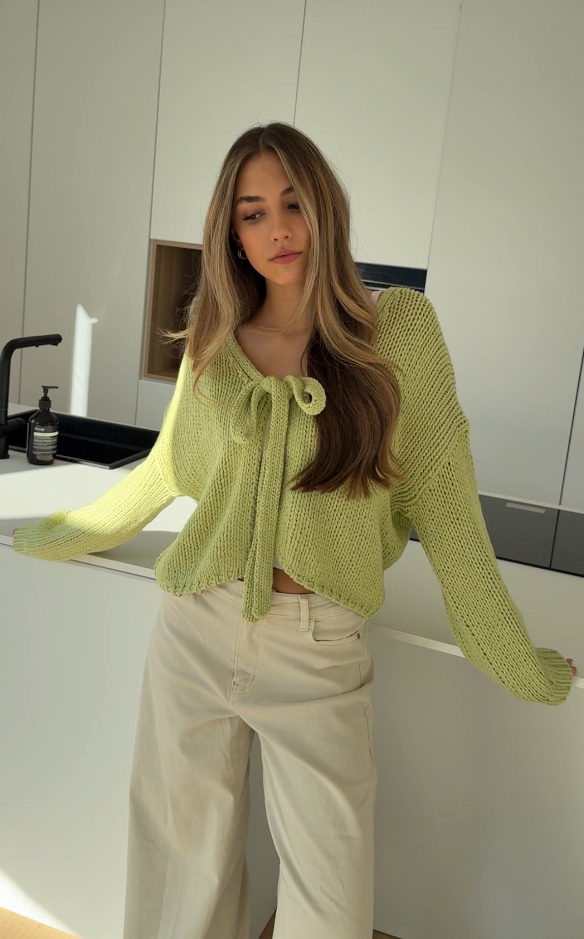 CARDIGÁN CON LAZO CUTE MATCHA