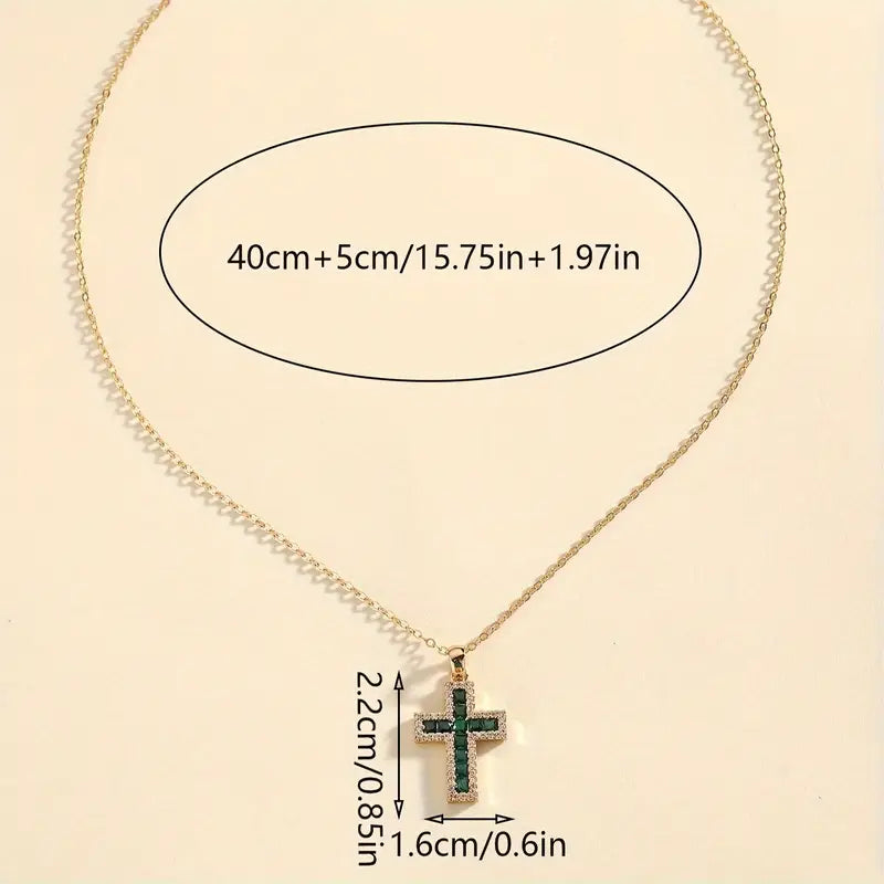 Collar Colgante Cruz Esmeralda Solène | Oro