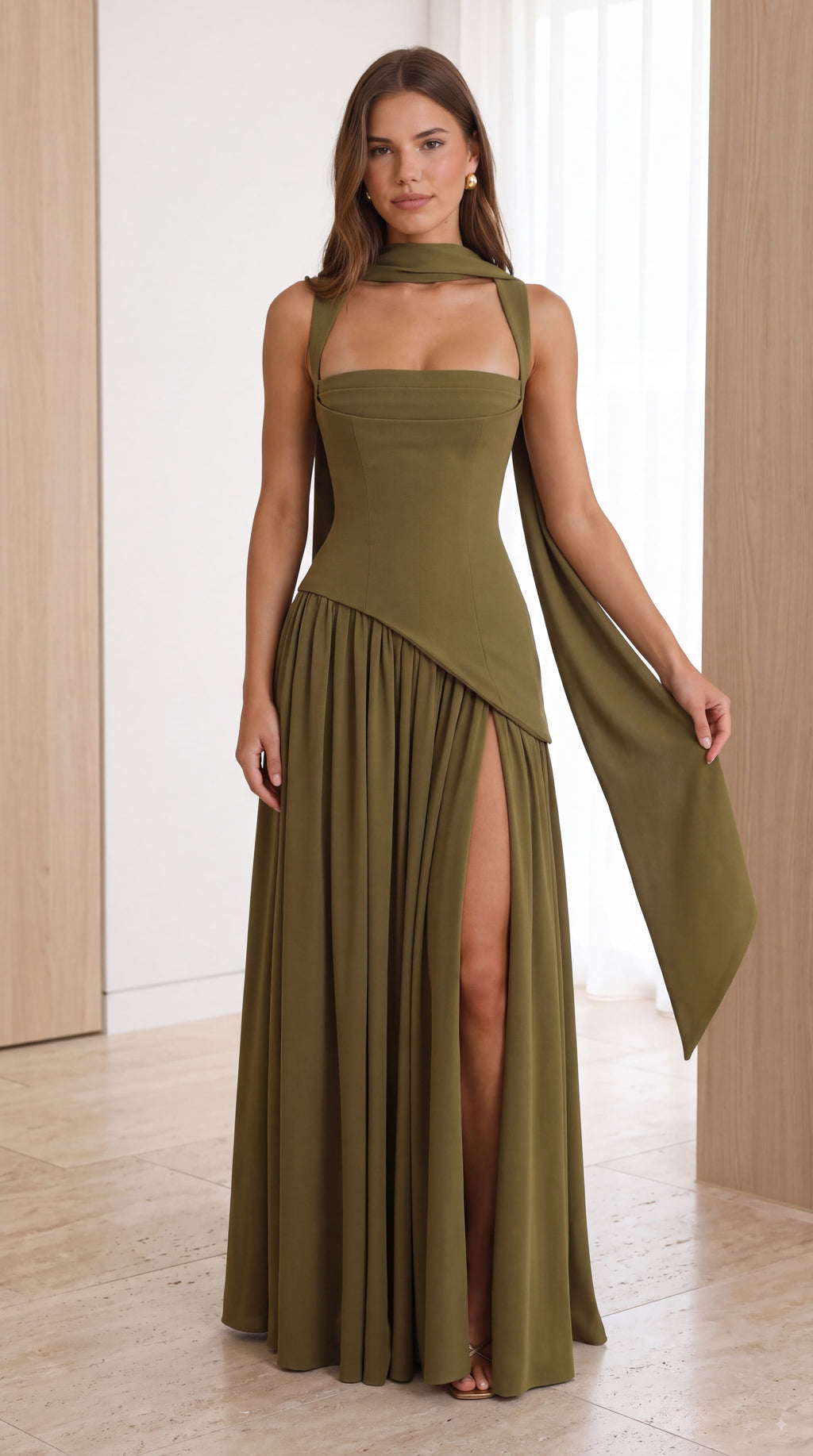 Vestido largo Tullulah - Verde oliva oscuro