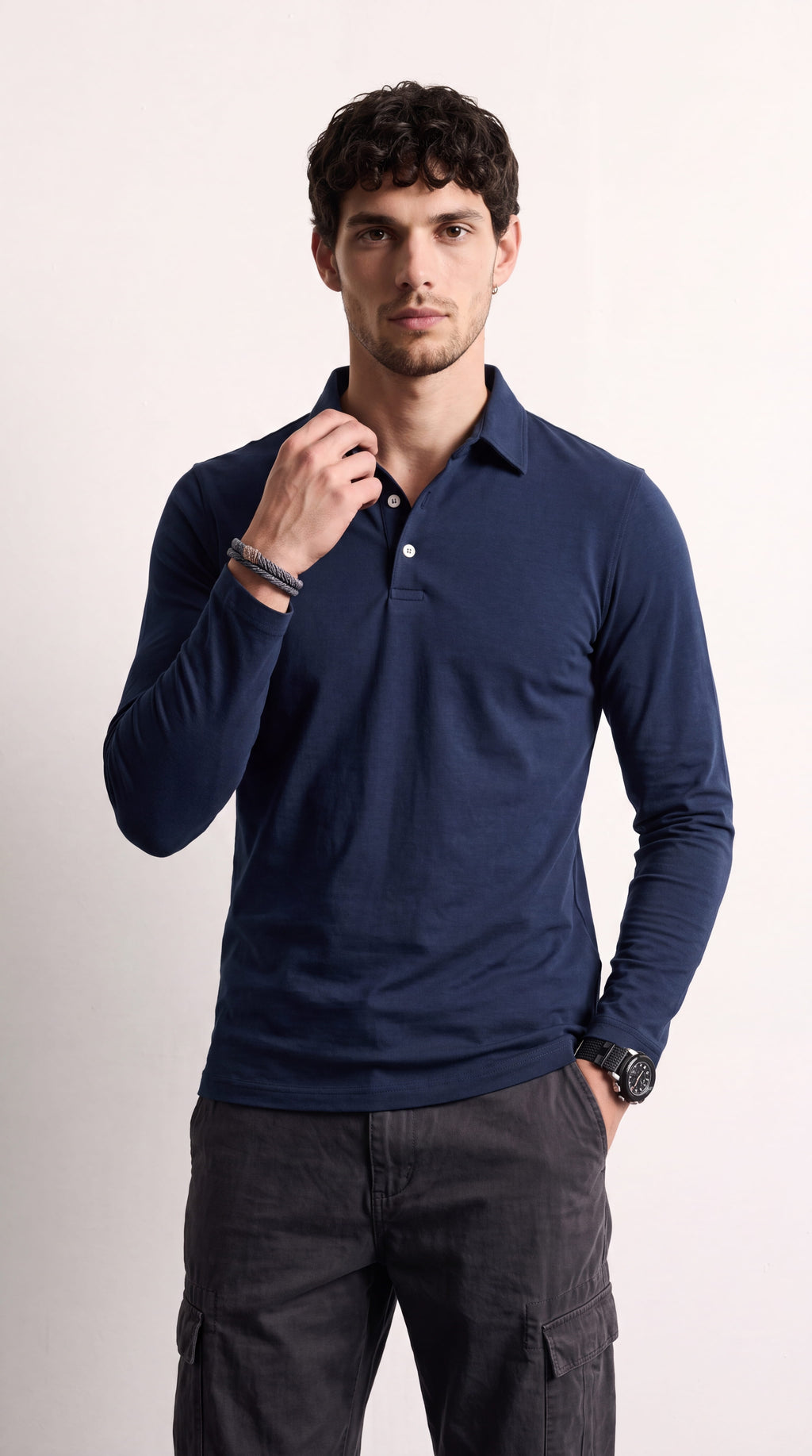 Santiago | Polo casual de manga larga azul marino