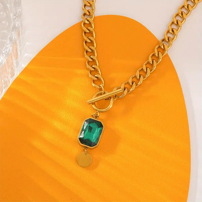Collar de esmeralda grueso con colgante | Oro