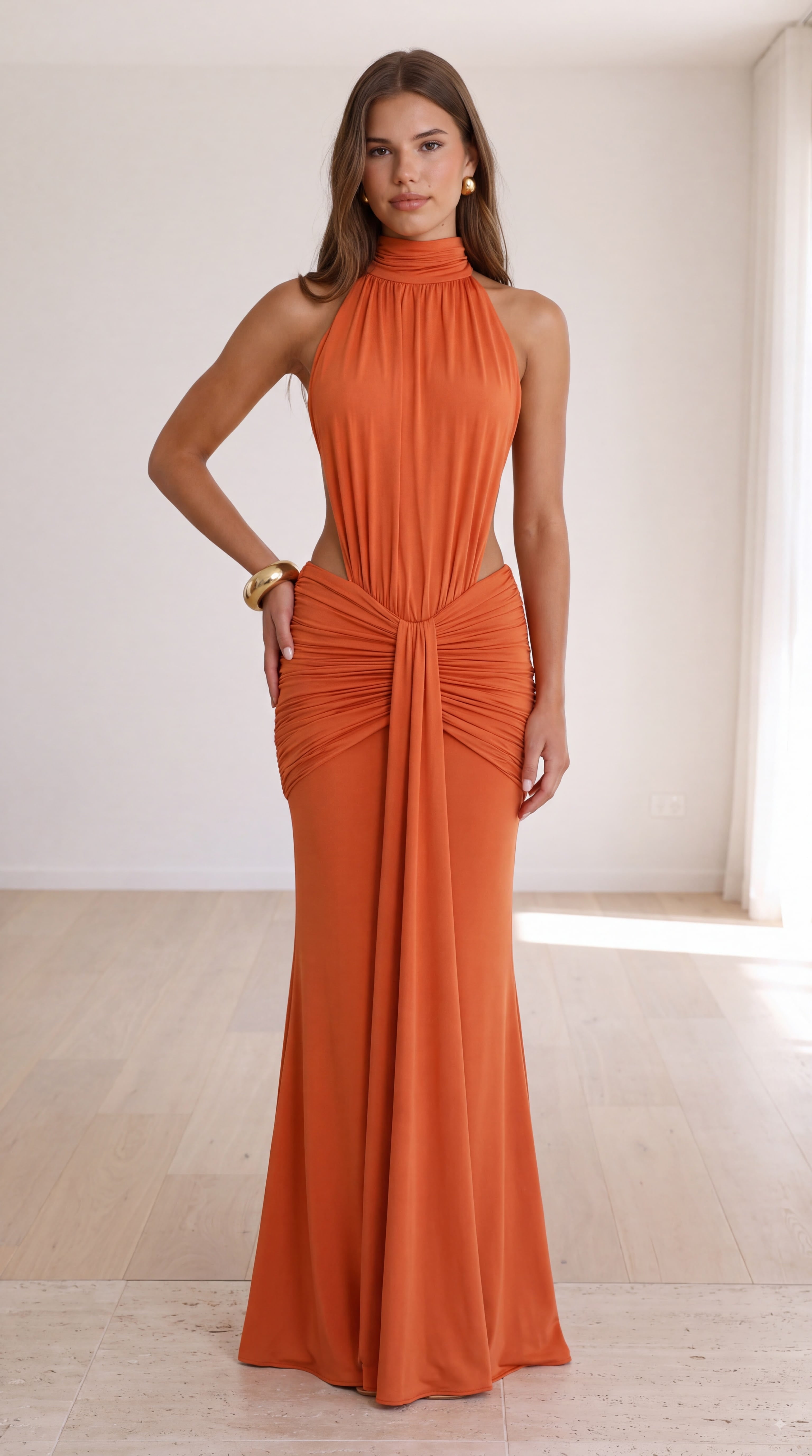 Vestido largo Thekla - Naranja quemado