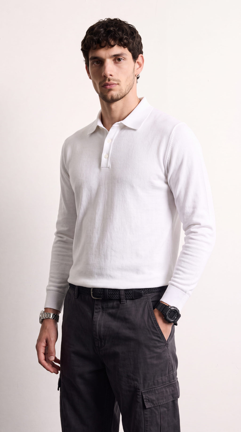 Mateo™ | Jersey casual de manga larga blanco