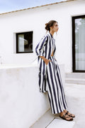 Pantalón largo fluido de rayas azul marino