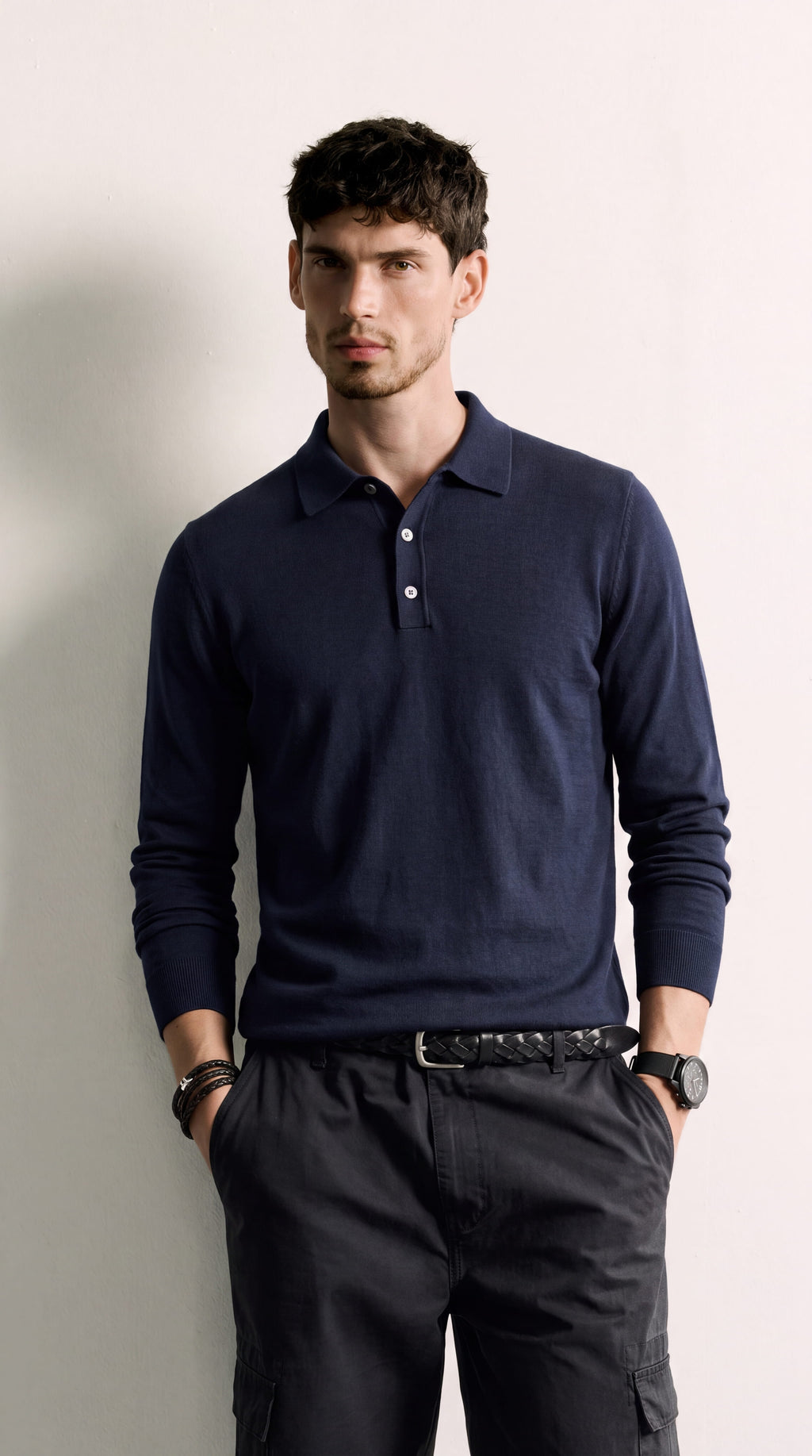 Santiago | Polo casual de manga larga azul marino