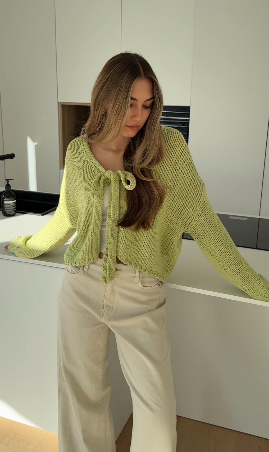 CARDIGÁN CON LAZO CUTE MATCHA