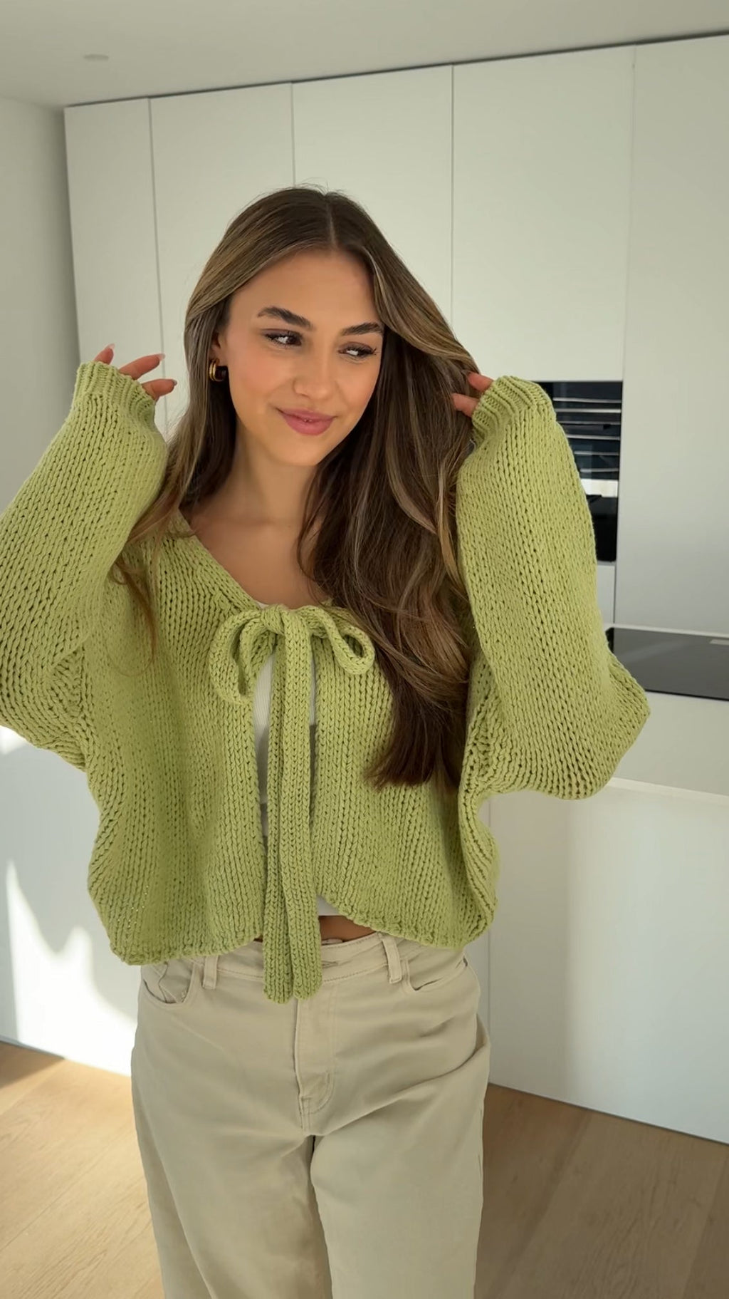 CARDIGÁN CON LAZO CUTE MATCHA