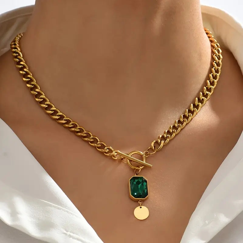 Collar de esmeralda grueso con colgante | Oro
