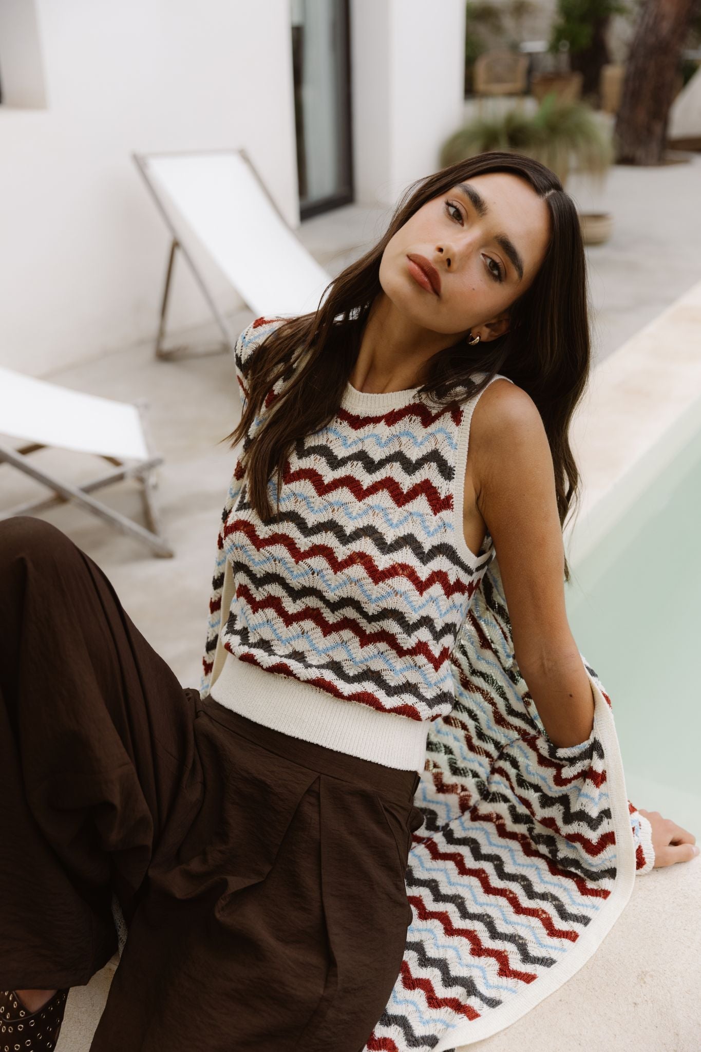 Top de punto sin mangas zig zag azul