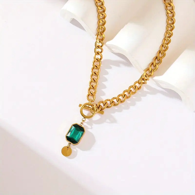 Collar de esmeralda grueso con colgante | Oro