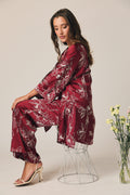 Kimono fluido estampado floral vino