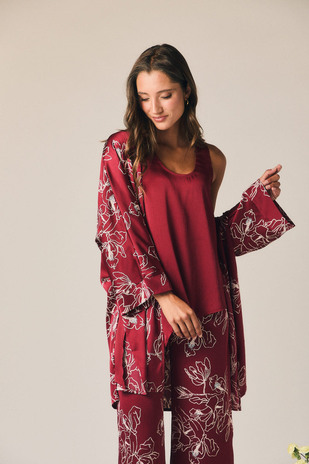 Kimono fluido estampado floral vino