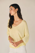 Top cuello pico puntilla amarillo