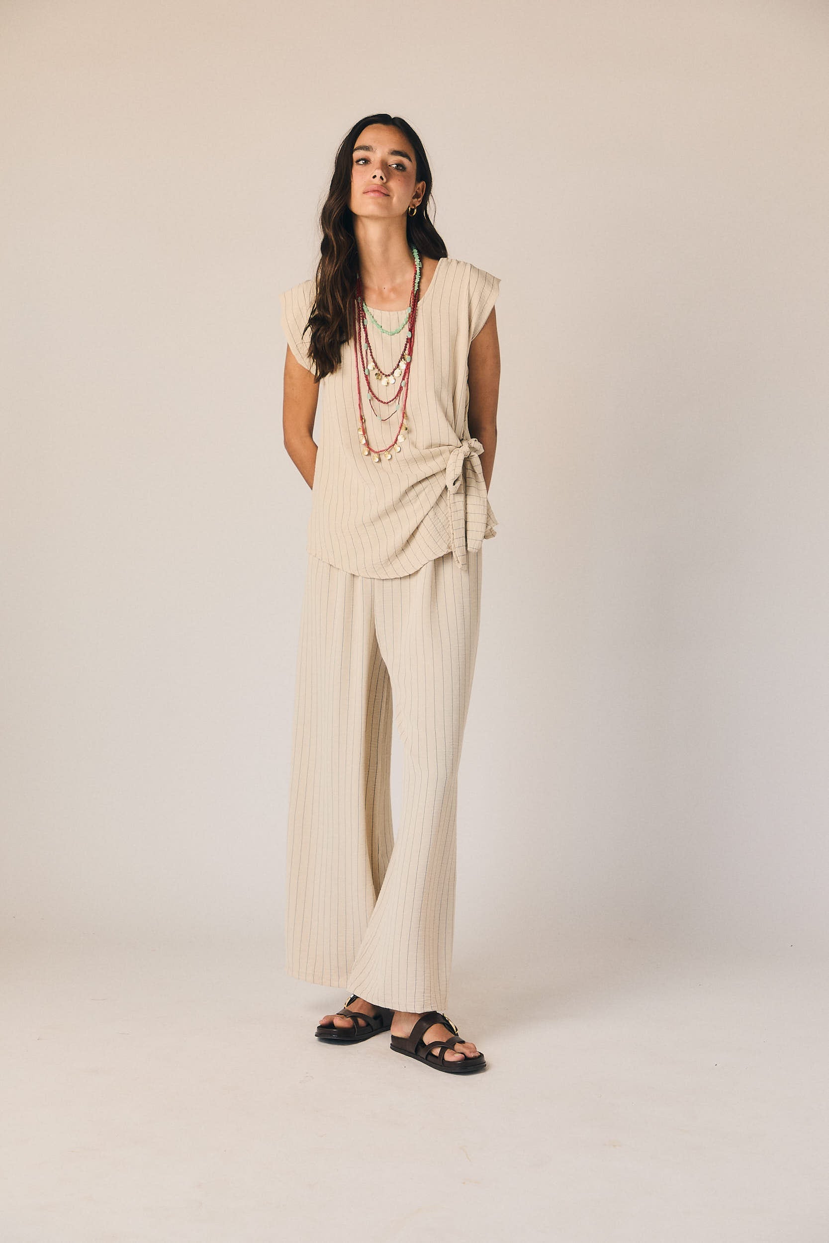 Top fluido rayas beige