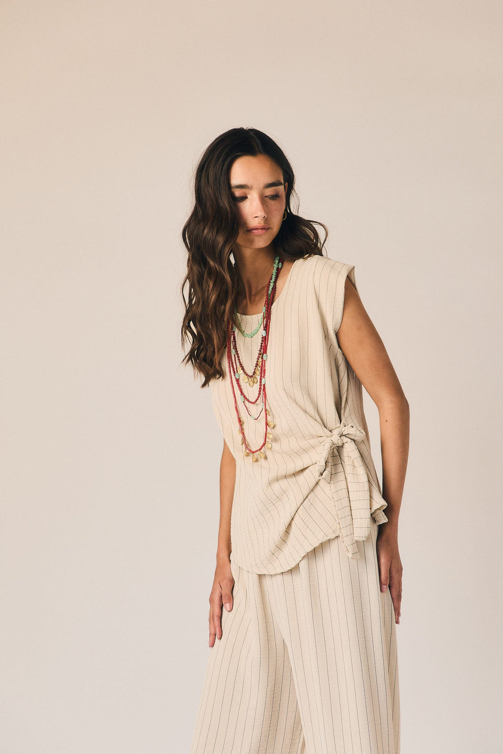 Top fluido rayas beige