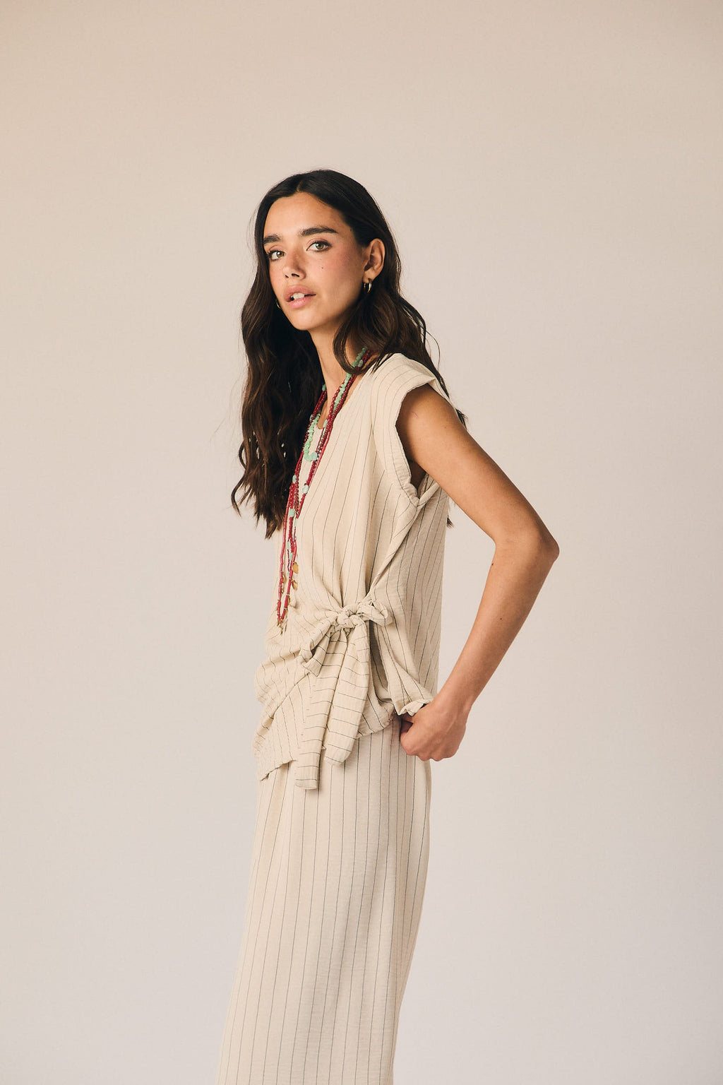 Top fluido rayas beige