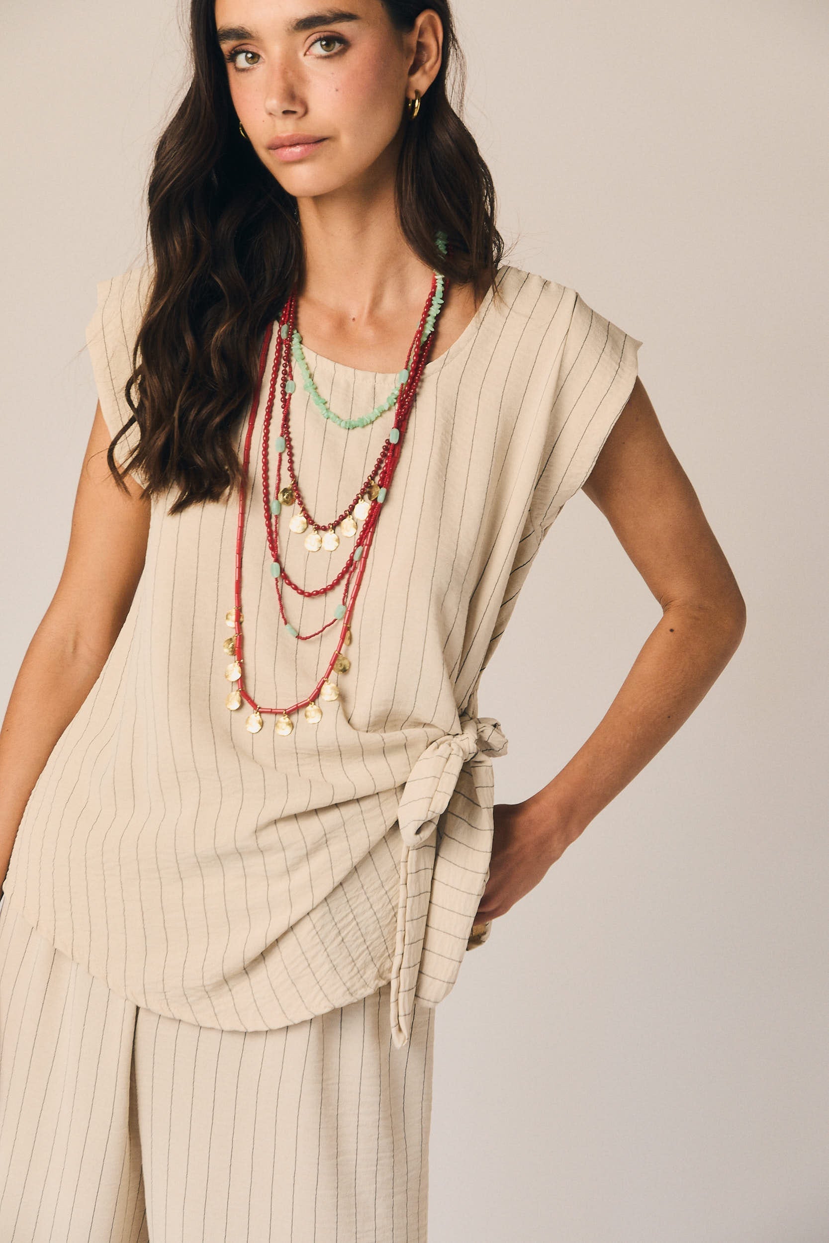 Top fluido rayas beige
