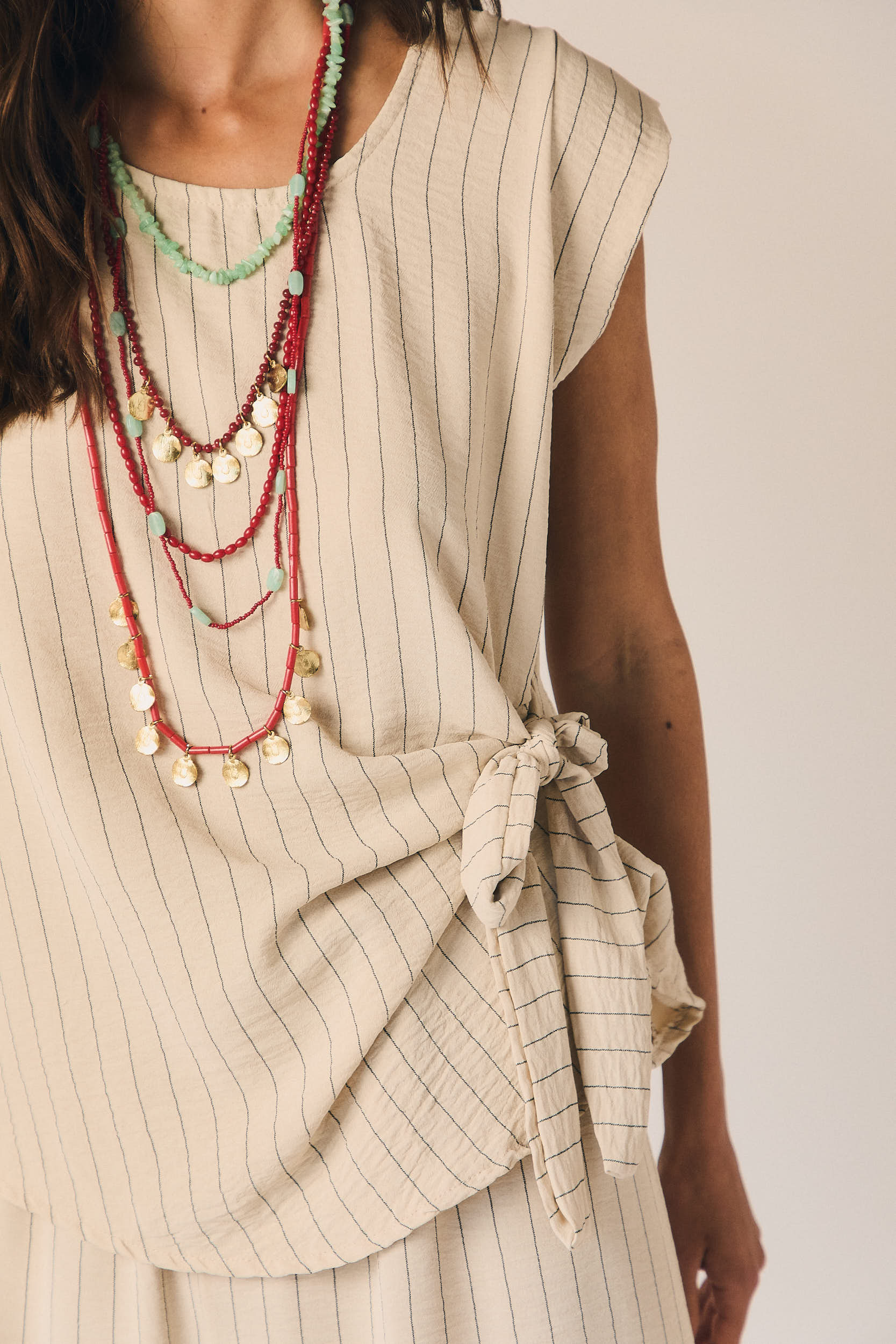 Top fluido rayas beige