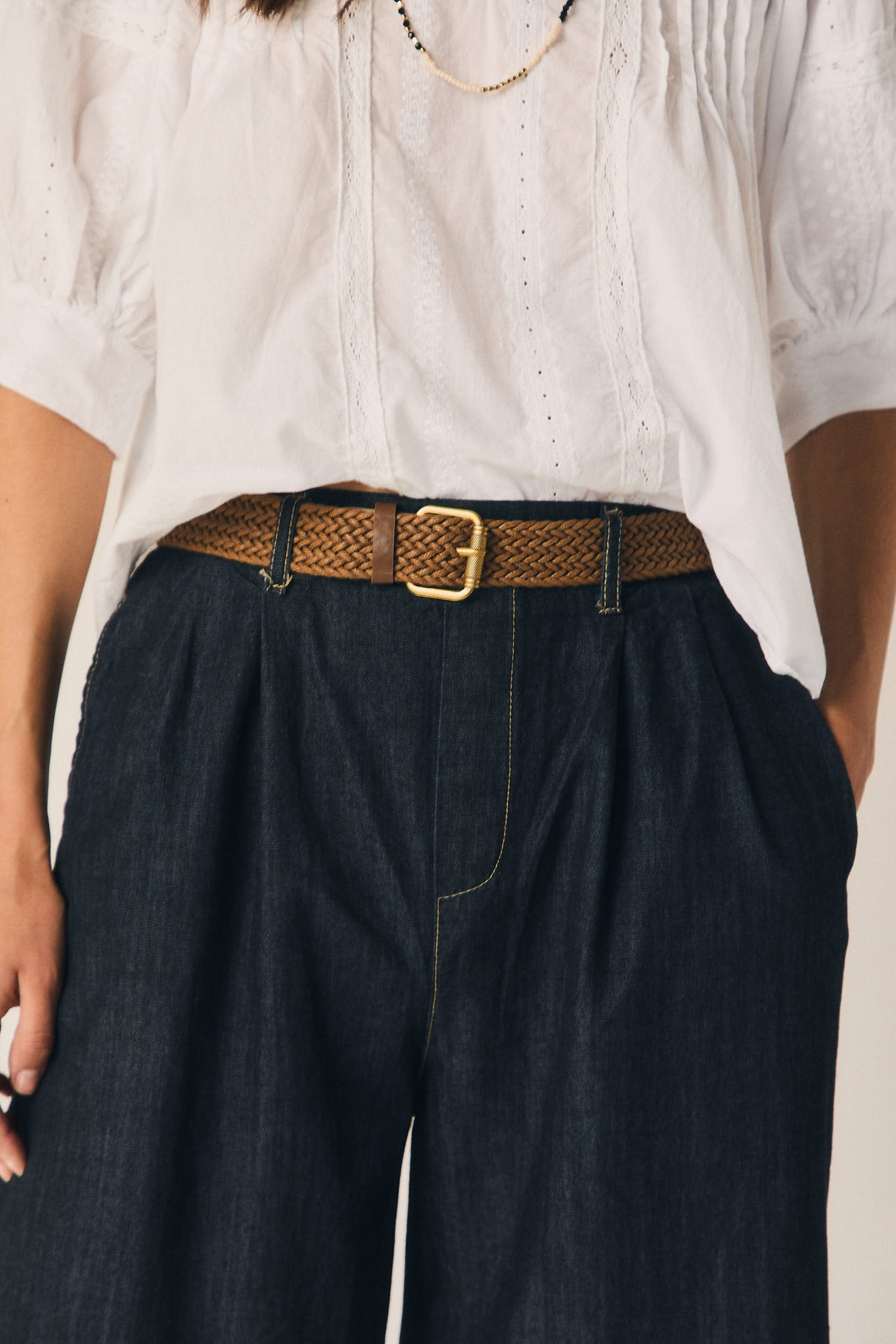 Pantalón fluido tipo tejano azul marino