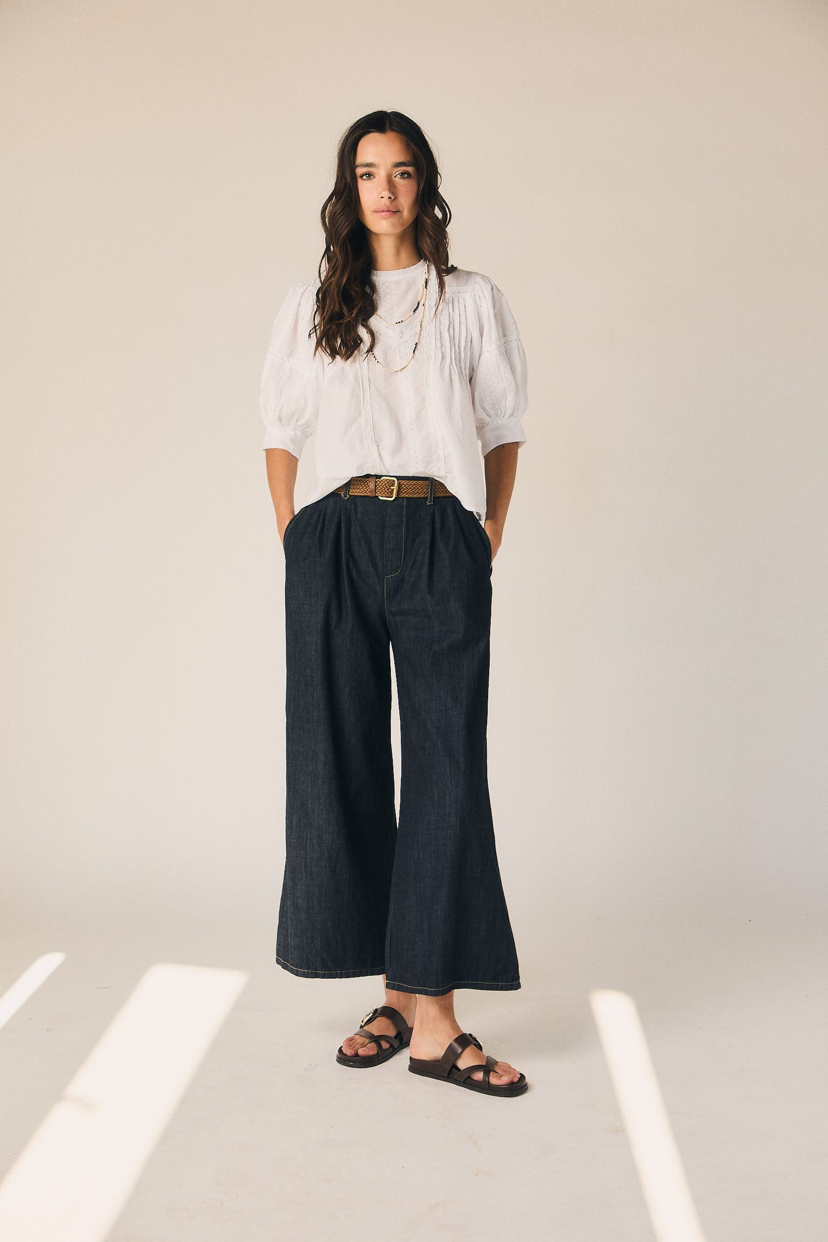 Pantalón fluido tipo tejano azul marino