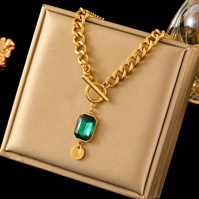 Collar de esmeralda grueso con colgante | Oro