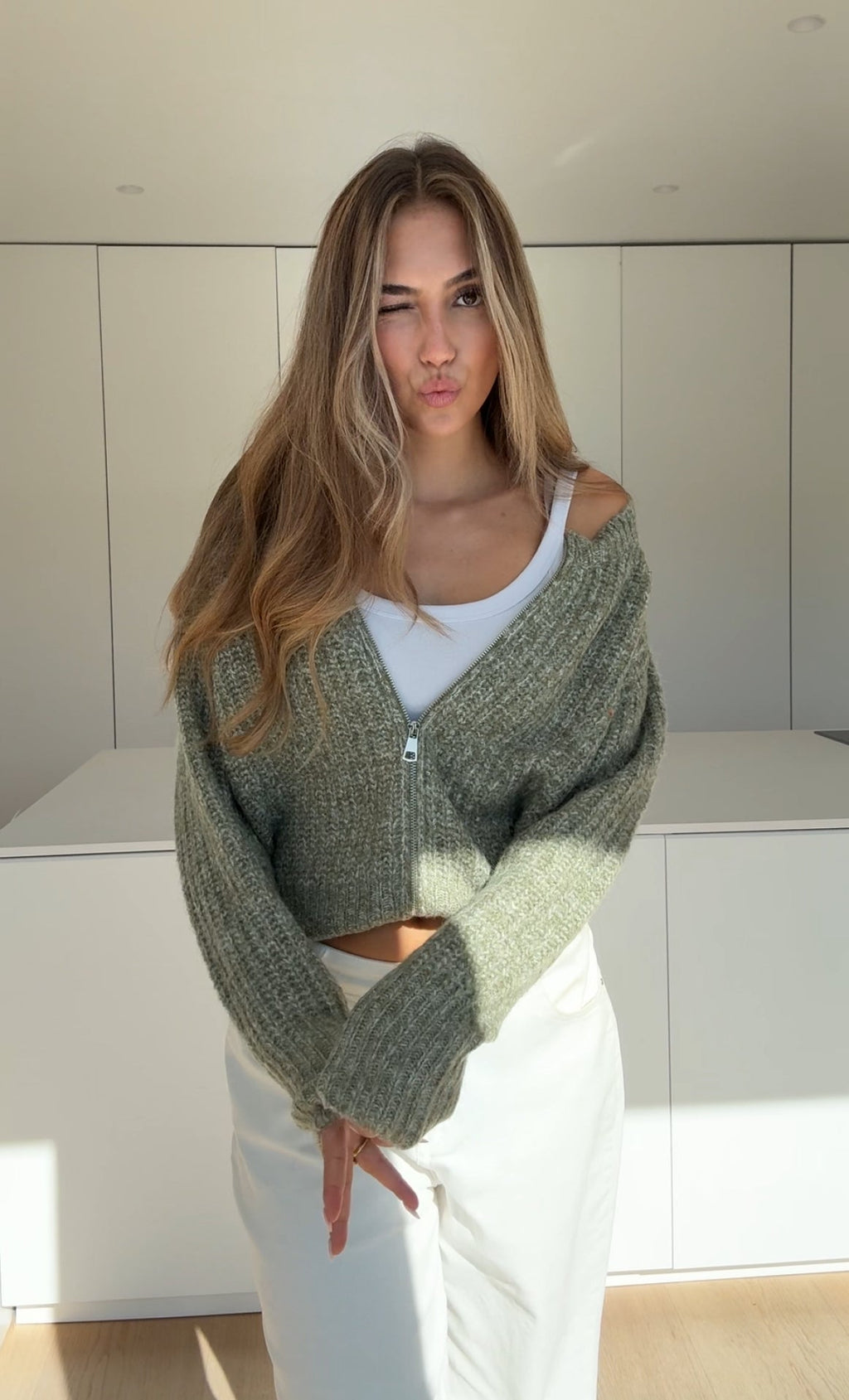CARDIGÁN DE PUNTO ZIP SAGE