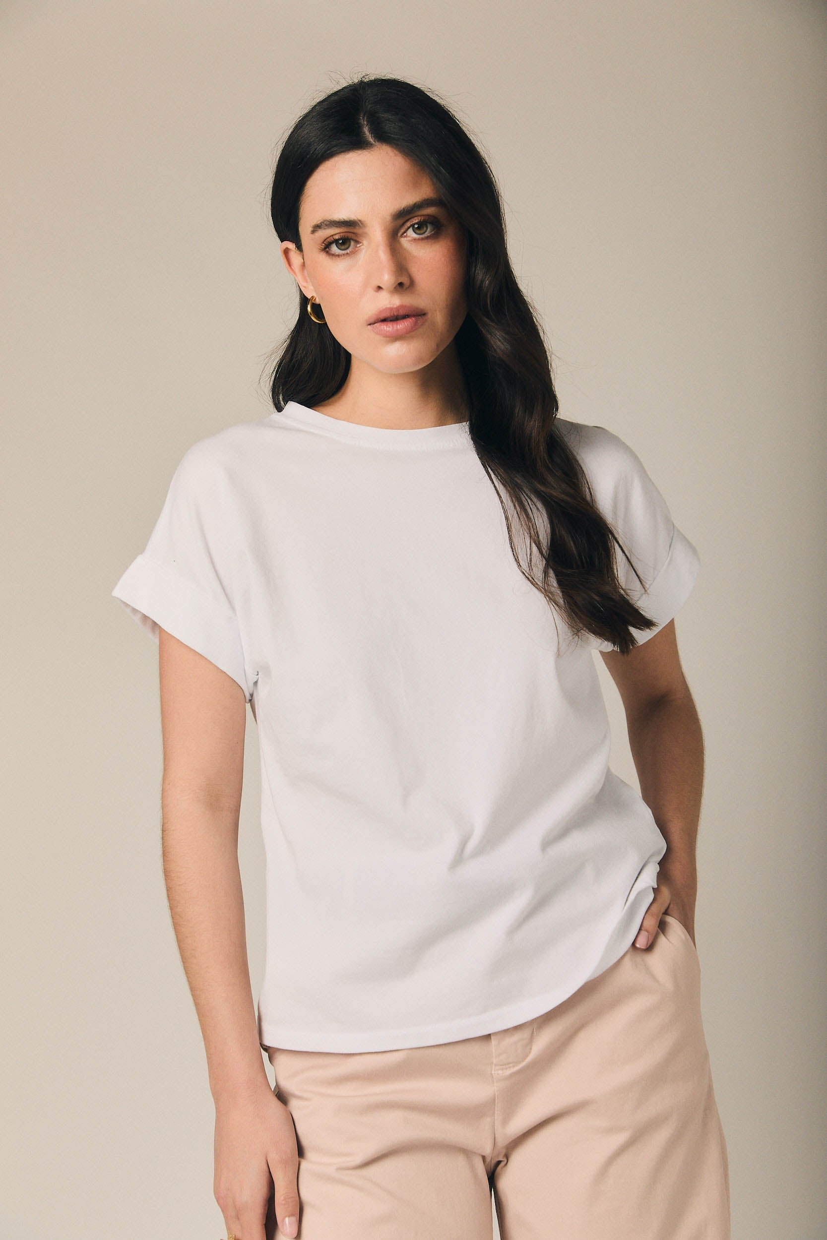 Camiseta básica manga vuelta blanca