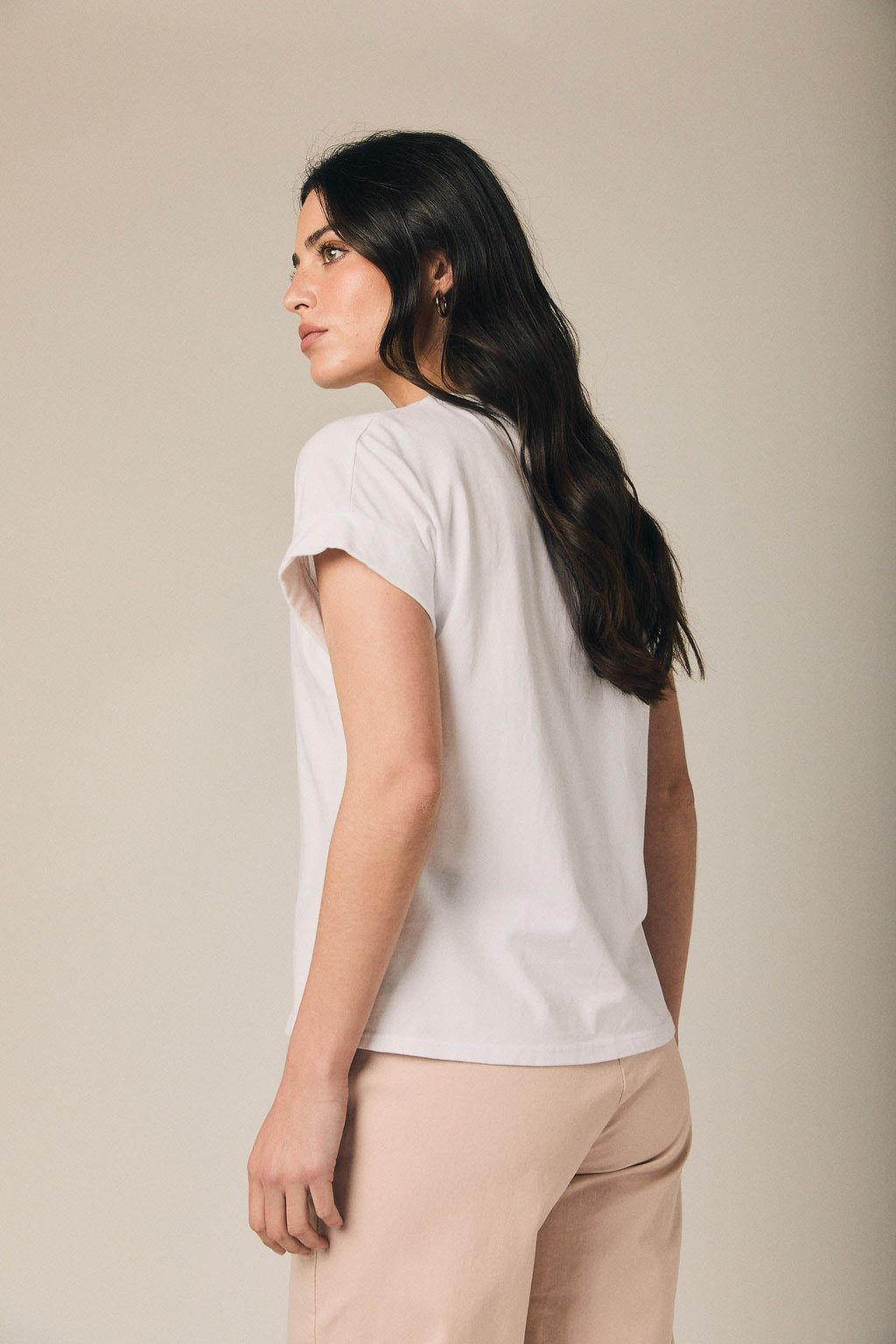 Camiseta básica manga vuelta blanca