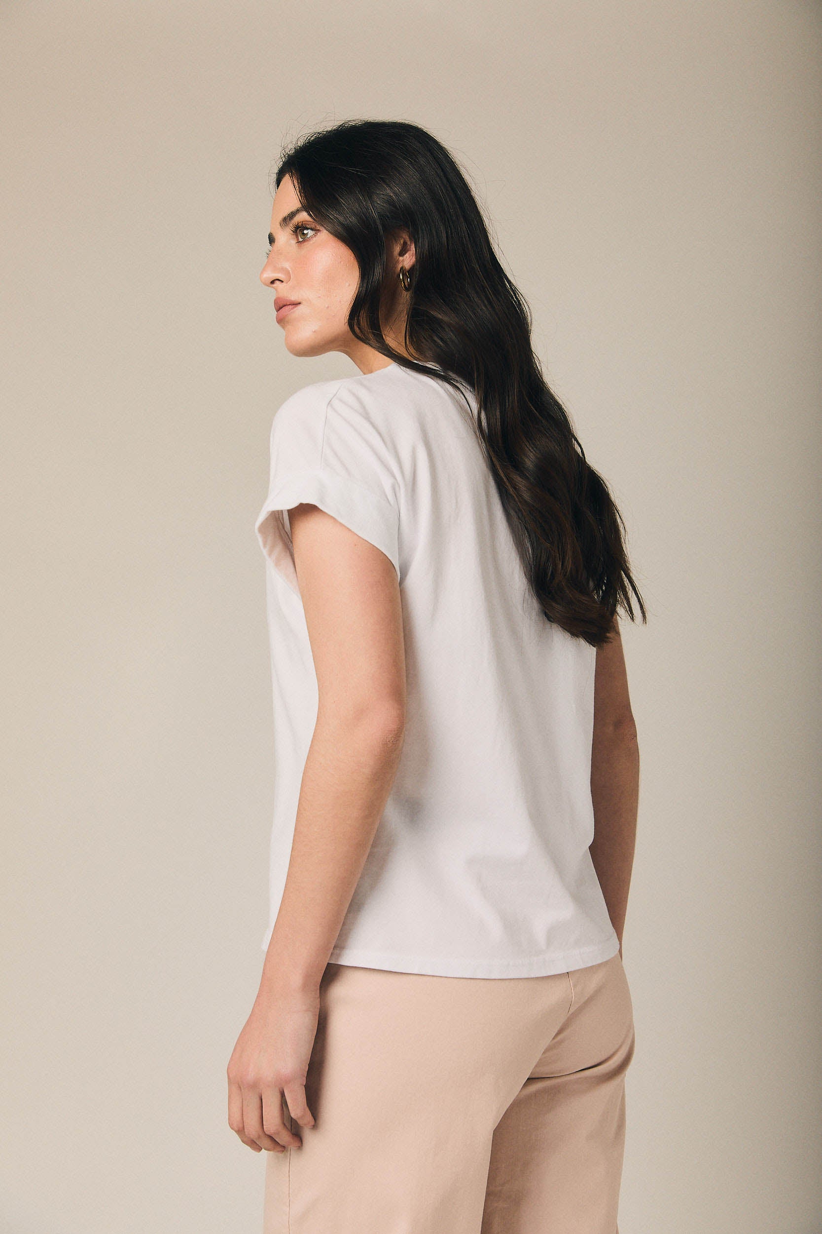 Camiseta básica manga vuelta blanca