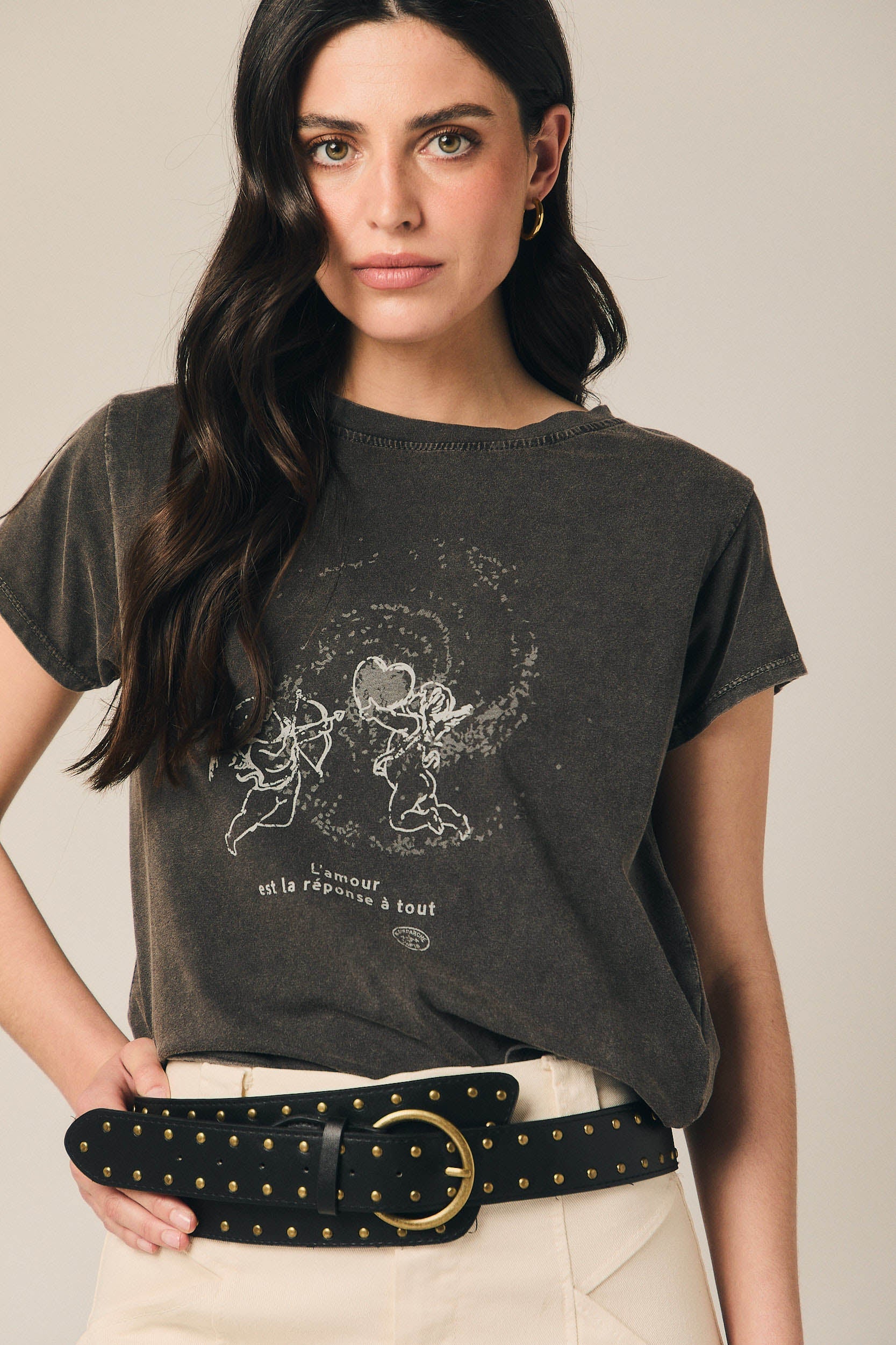 Camiseta algodón ángeles efecto lavado gris