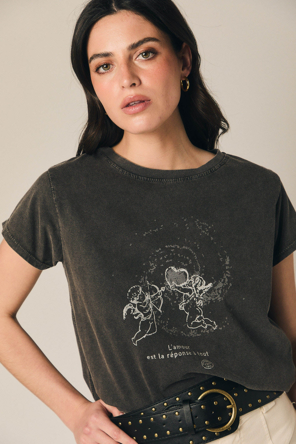 Camiseta algodón ángeles efecto lavado gris