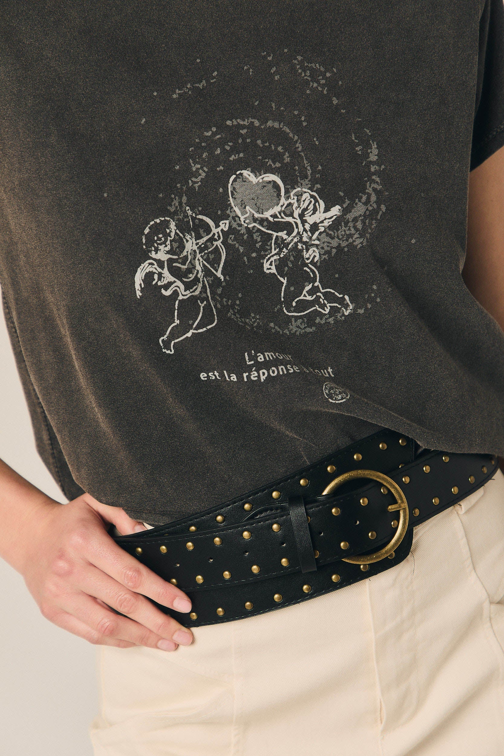 Camiseta algodón ángeles efecto lavado gris