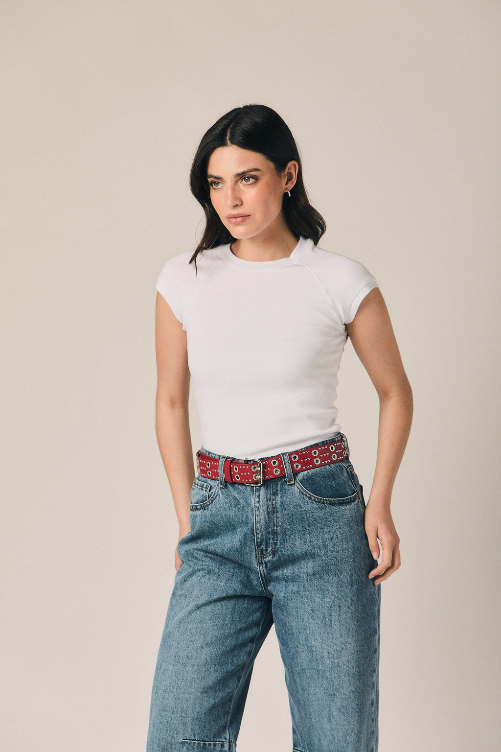 Camiseta ajustada manga ranglan blanca