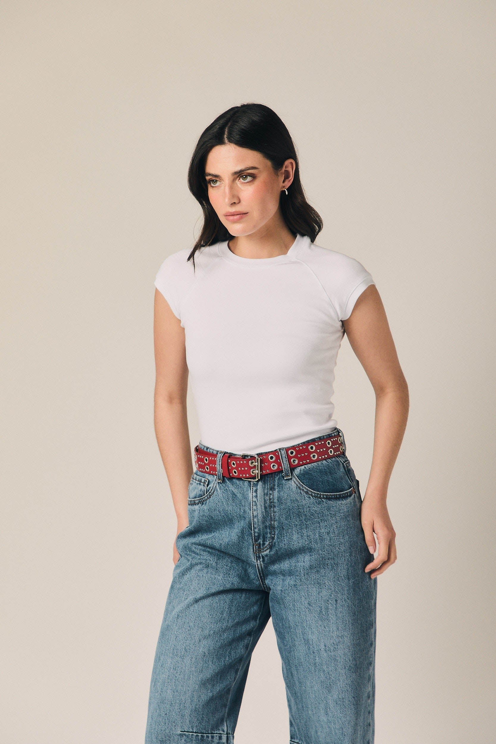 Camiseta ajustada manga ranglan blanca