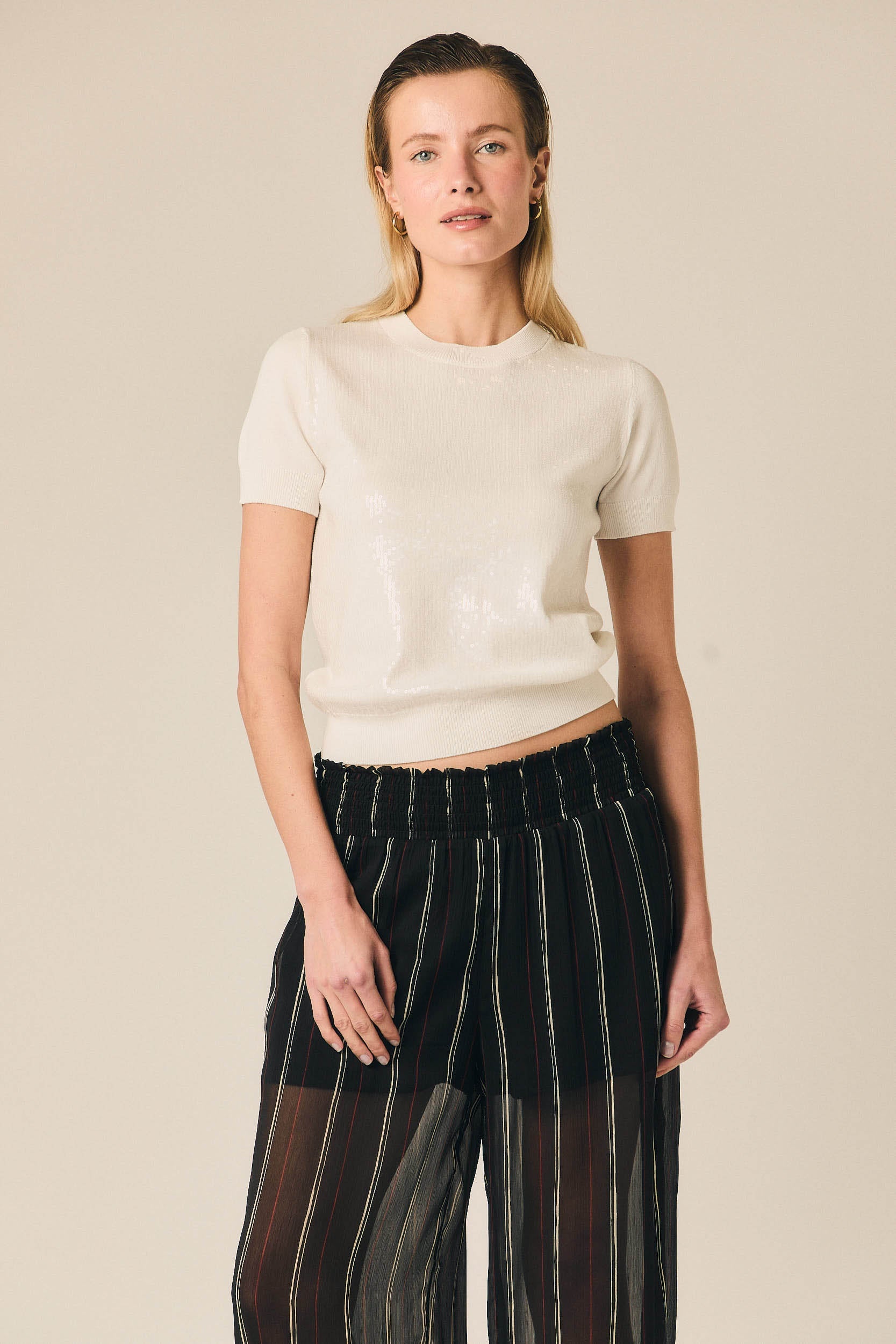 Camiseta de punto con lentejuelas blanco