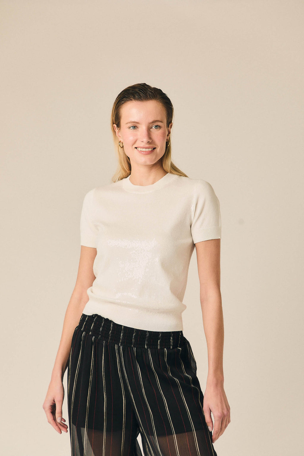 Camiseta de punto con lentejuelas blanco