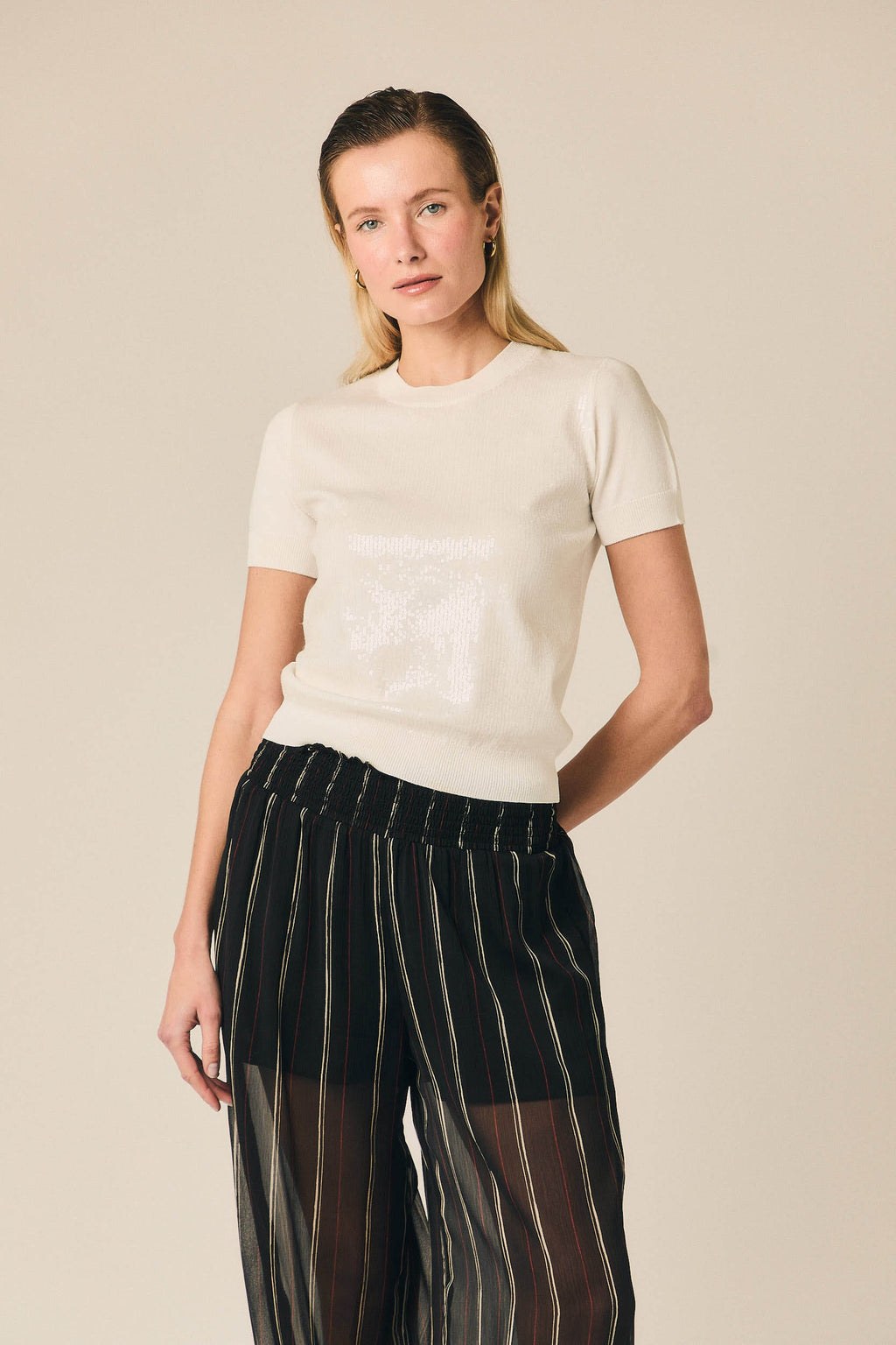 Camiseta de punto con lentejuelas blanco