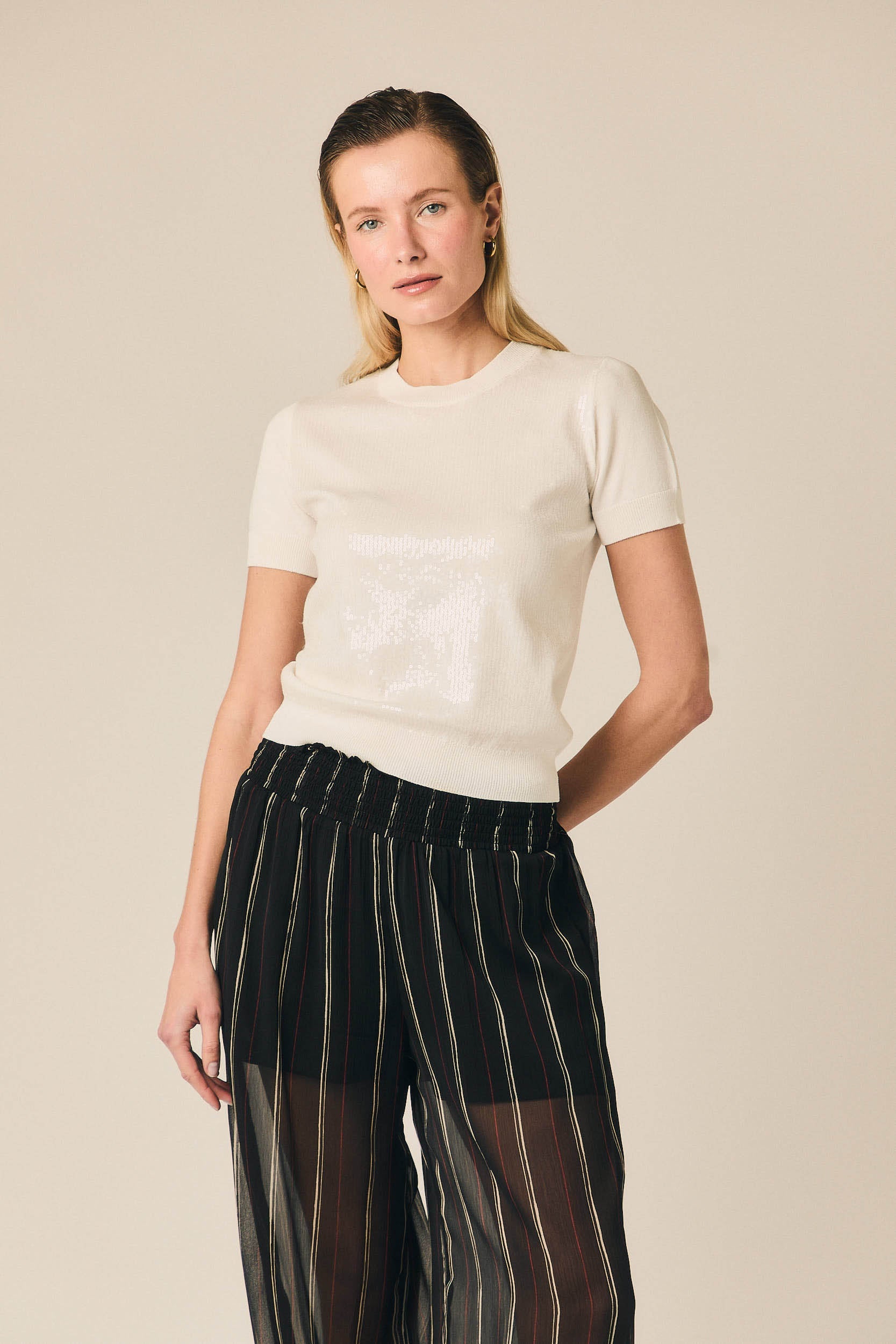 Camiseta de punto con lentejuelas blanco