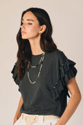 Camiseta volante tachas gris