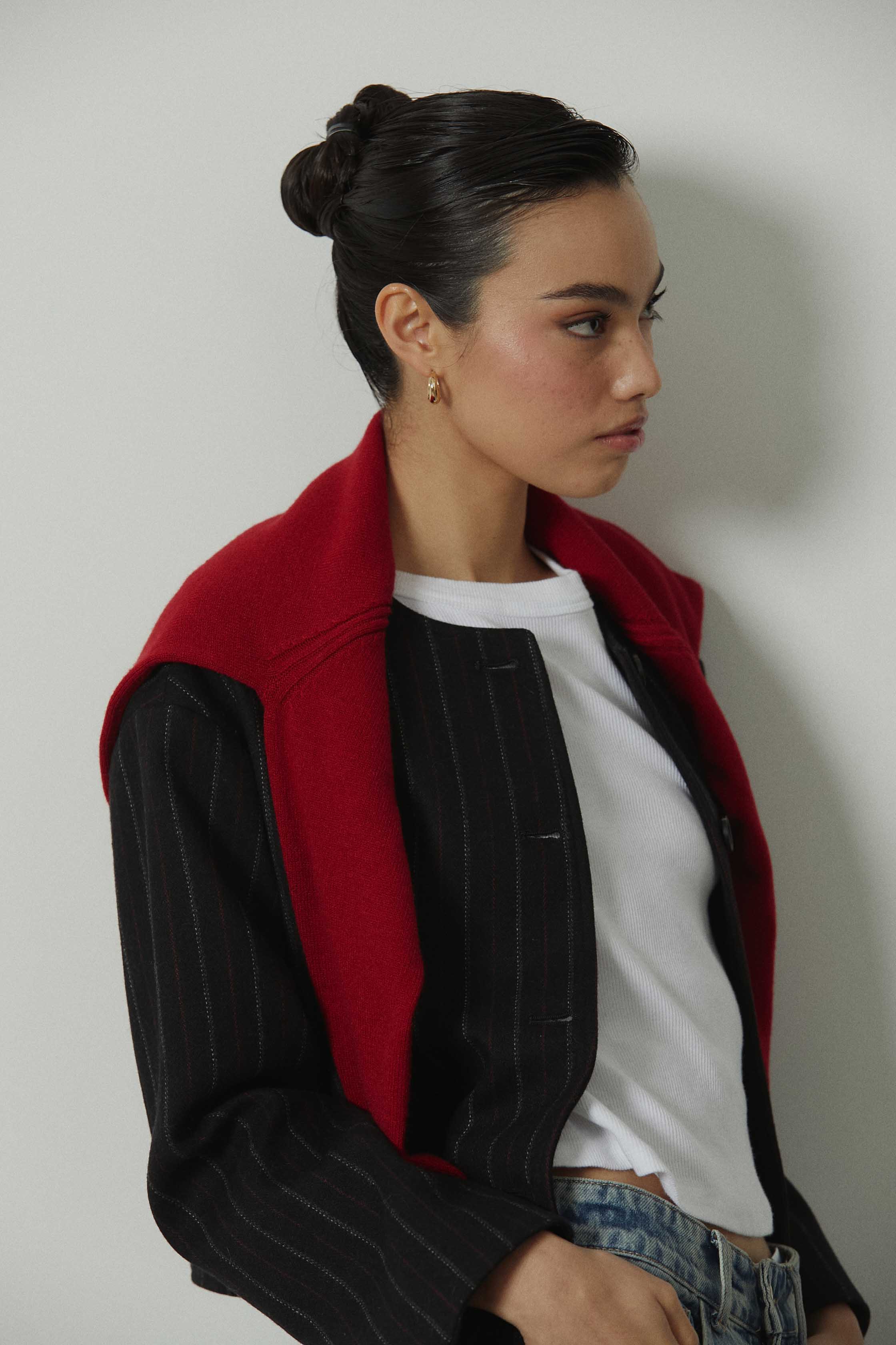 Chaqueta de paño rayas botones gris
