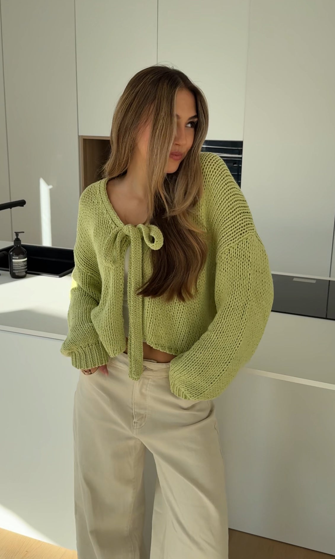 CARDIGÁN CON LAZO CUTE MATCHA