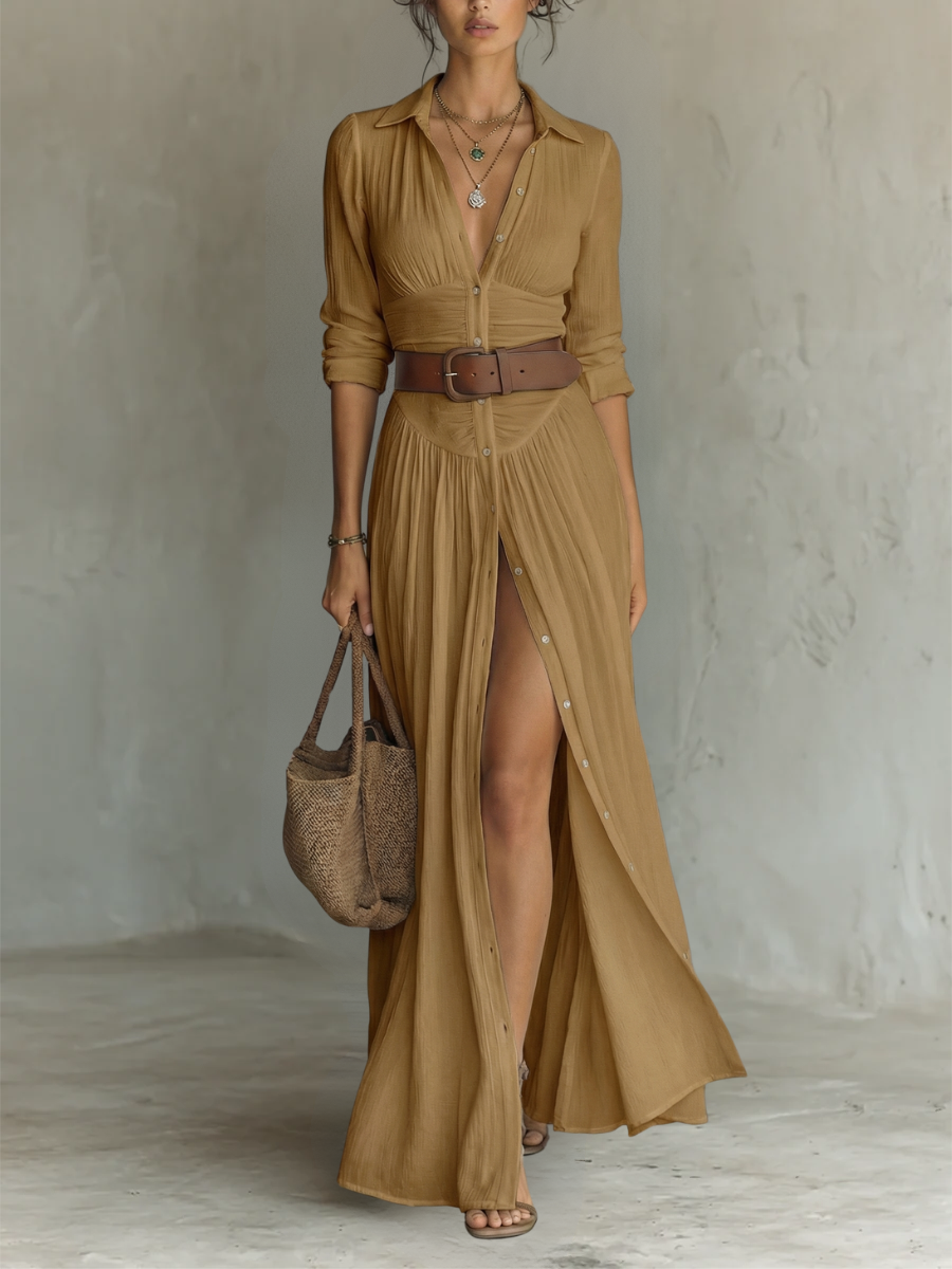Ana Paula™ | Vestido plisado con cuello de solapa elegante