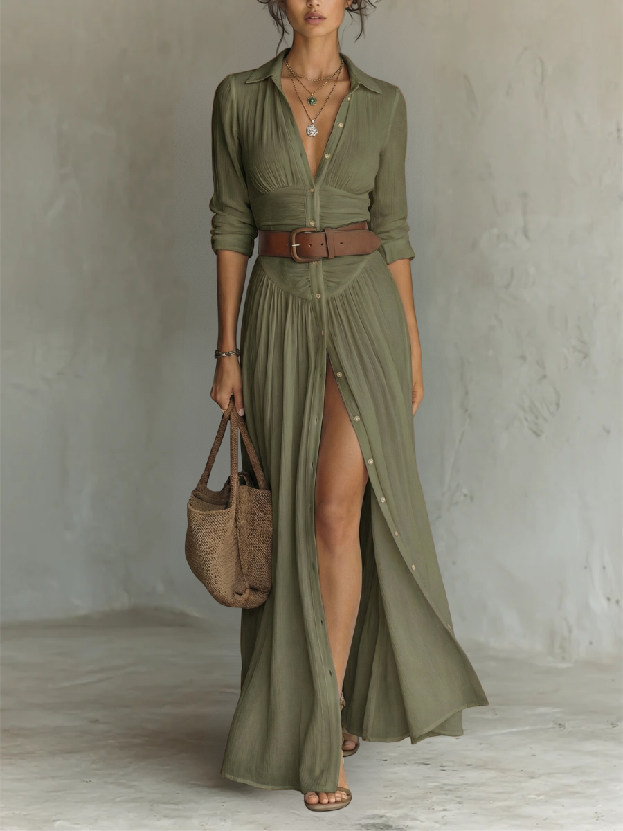 Ana Paula™ | Vestido plisado con cuello de solapa elegante
